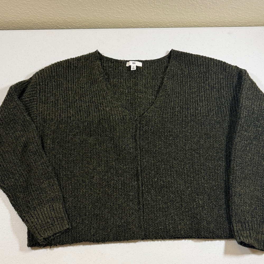 bp Olive Green V-Neck Ribbed Knit Sweater
